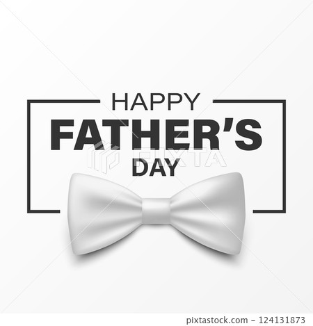 Vector White Bow Tie for Fathers Day Design. 3d Realistic Silk Bow Tie. Glossy Bowtie, Tie Gentleman. Fathers Day Holiday Concept. Design Template for Greeting Card, Invitation, Poster 124131873