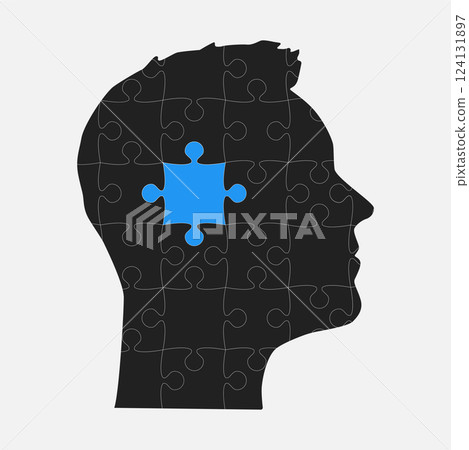 Male head from puzzle pieces. Education, idea 124131897