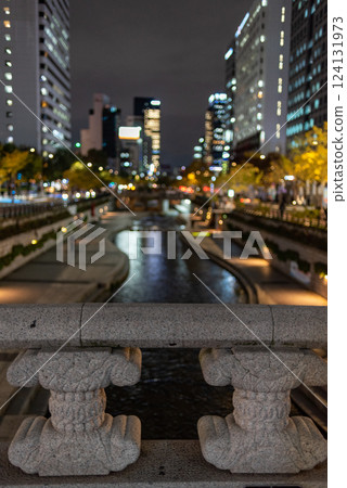 Selective focus of Cheonggyecheon Stream, public urban park in downtown Seoul, capital of South Korea Selective focus of Cheonggyecheon Stream, public urban park in downtown Seoul, capital of South Korea 124131973