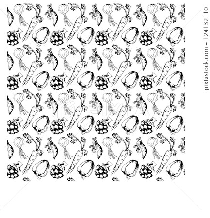 Ripe vegetables in doodle style. Seamless pattern. Ripe vegetables in doodle style. Seamless pattern. 124132110