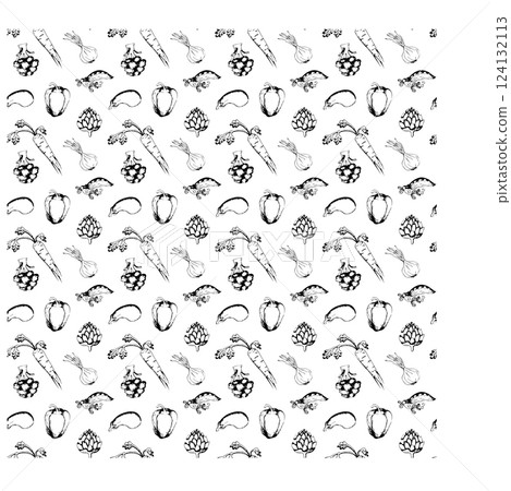 Ripe vegetables in doodle style. Seamless pattern. 124132113