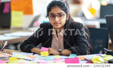 Tired but determined elderly woman handling paperwork, deep focus on details. Human buried in documents 124132164