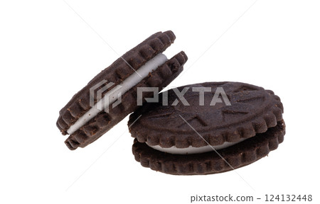 chocolate double cookie isolated chocolate double cookie isolated 124132448