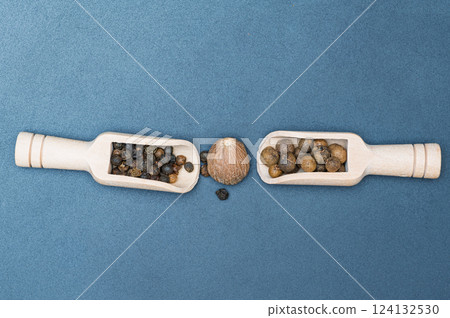 spice mix in wooden spoons 124132530