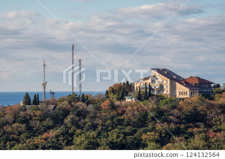 Building near a big mobile antenna. Yalta, Crimea. Building near a big mobile antenna. Yalta, Crimea. 124132564