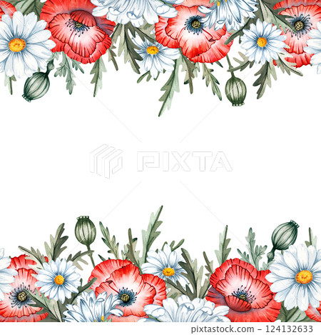 Poppy, bee, leaves, frame, petal, bud watercolor set illustration isolated background, wedding, greeting, invitation card Poppy, bee, leaves, frame, petal, bud watercolor set illustration isolated background, wedding, greeting, invitation card 124132633