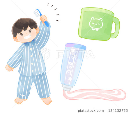 Illustration set of children brushing their teeth 124132753