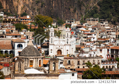 View of the beautiful colonial Magical Town of Taxco de Alarcon located in the Mexican state of Guerrero. 124132784