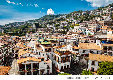 View of the beautiful colonial Magical Town of Taxco de Alarcon located in the Mexican state of Guerrero. 124132793