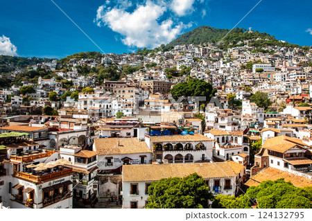 View of the beautiful colonial Magical Town of Taxco de Alarcon located in the Mexican state of Guerrero. 124132795