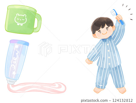 刷牙：兒童拿牙刷的插圖集 124132812
