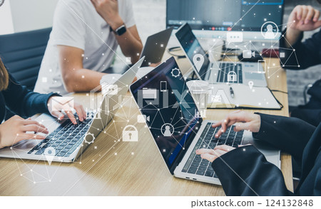 Men and women having a meeting in the office, business scene, IT company, network image Men and women having a meeting in the office, business scene, IT company, network image 124132848