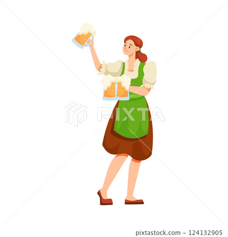 Woman Character with Mug at Beer Festival Vector Illustration 124132905