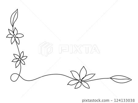 Flower floral corner frame, one line drawing vector illustration. 124133038