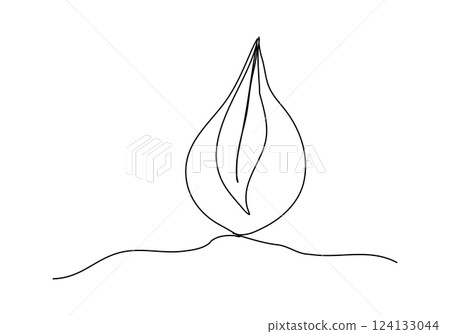 Drop of water with a sprout inside it. One line drawing vector illustration. Drop of water with a sprout inside it. One line drawing vector illustration. 124133044
