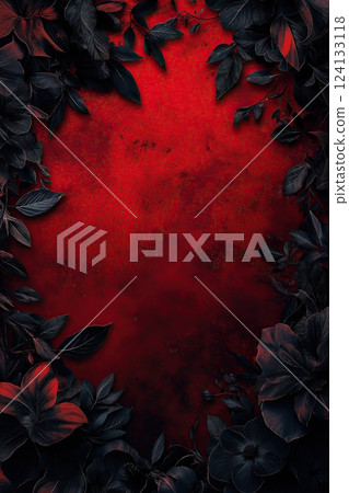 Dark floral background with deep black leaves 124133118