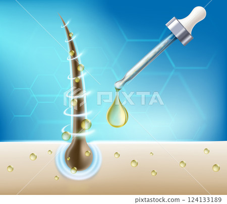 Human hair and serum on scalp skin close-up Human hair and serum on scalp skin close-up 124133189