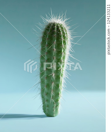 3d minimalistic cactus on blue background 124133211