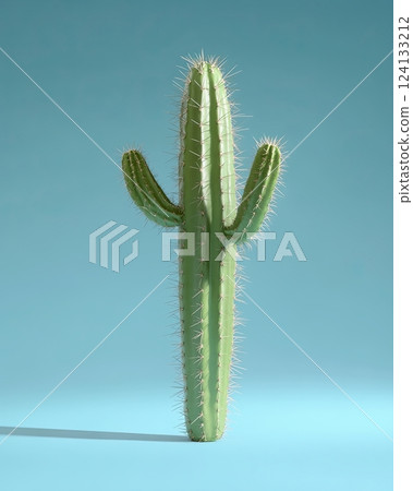 3d minimalistic cactus on blue background 124133212