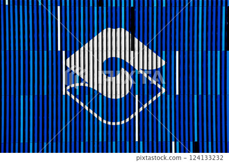 Official flag of Shizuoka. City in Japan. Conceptual collage on striped wall texture 124133232