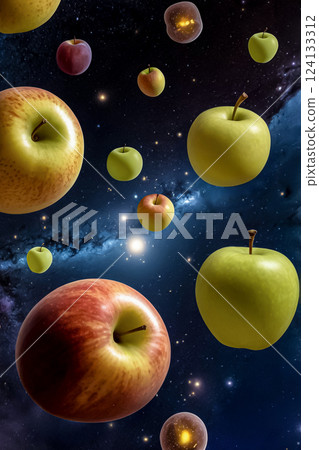 Apple floating in space 124133312