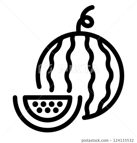 易於使用的黑色象形圖、線條畫、夏季、西瓜 124133532