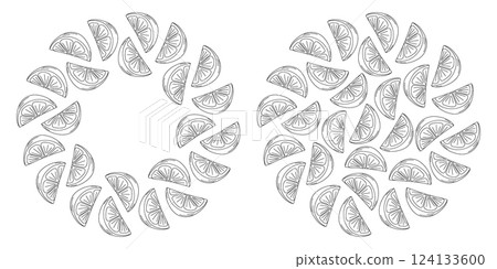 Freehand Lemon slices Circular Frame border Round Background Minimalistic Template Copy space Set 2 Freehand Lemon slices Circular Frame border Round Background Minimalistic Template Copy space Set 2 124133600