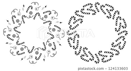 Striped Candy Cane Christmas Decorative elements Snowflakes Circular Frame Copy space Template Set 2 Striped Candy Cane Christmas Decorative elements Snowflakes Circular Frame Copy space Template Set 2 124133603
