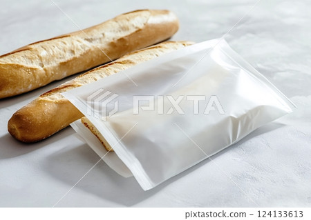 Baguettes and reusable food storage bag promoting sustainability 124133613