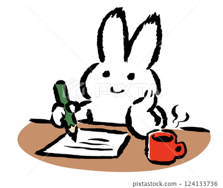 Rabbit writing on paper 124133736