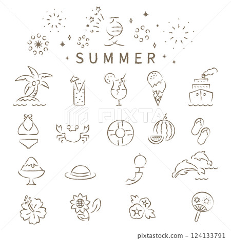 Easy line drawings: Summer scenes 124133791