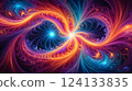 A vibrant abstract fractal design with swirling patterns of light and color. The dynamic composition and vivid hues create a sense of energy and movement. 124133835