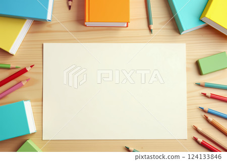 A piece of white paper and colorful stationery 124133846