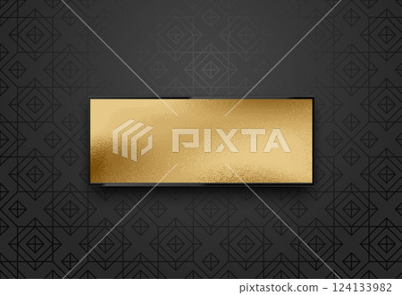 Luxury Black and Gold Frame on Geometric Patterned Background, Elegant VIP Design, Premium Metallic Texture, Modern 3D Vector 124133982