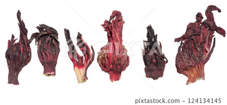 Dried hibiscus petals ,karkade flower with a deep red color and wrinkled texture.Used for herbal tea, antioxidants 124134145