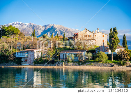 Monastery of St. Michael the Archangel on island in Kotor bay in Montenegro 124134210