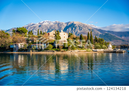 Monastery of St. Michael the Archangel on island in Kotor bay in Montenegro 124134218