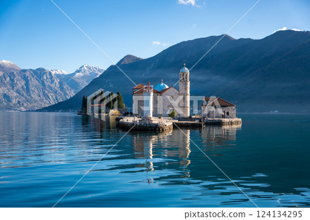 Saint George Island and Church of Our Lady of the Rocks near Perast in Montenegro. Boka Kotor bay, Europe. Saint George Island and Church of Our Lady of the Rocks near Perast in Montenegro. Boka Kotor bay, Europe. 124134295