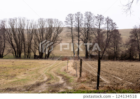Hilly agricultural area in winter, early spring. Hilly agricultural area in winter, early spring. 124134518