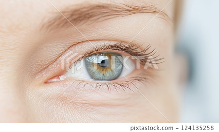 Close-up of caucasian woman's eye with detailed iris and eyelashes Close-up of caucasian woman's eye with detailed iris and eyelashes 124135258