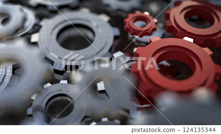 The Red gear for engineering or team work concept 3d Rendering. 124135344