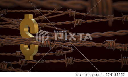 The Rusty barbed wire and gold dollar for Business concept 3d Rendering. The Rusty barbed wire and gold dollar for Business concept 3d Rendering. 124135352