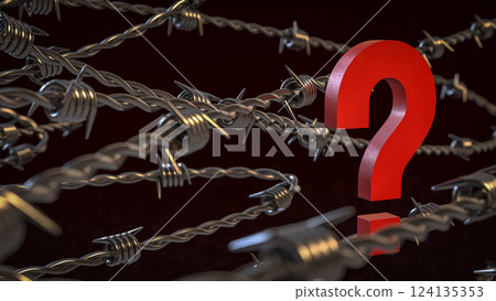The Metal barbed wire and Question mark 3d Rendering. The Metal barbed wire and Question mark 3d Rendering. 124135353