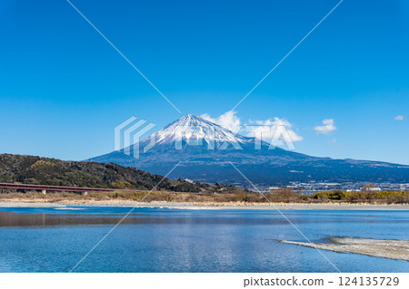 Fuji River and Mt. Fuji in winter Fuji River and Mt. Fuji in winter 124135729