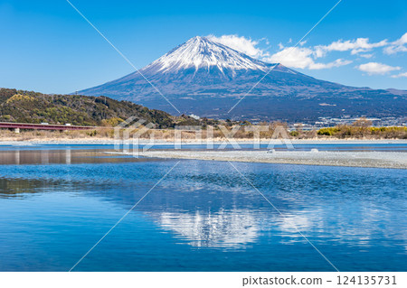 Fuji River and Mt. Fuji in winter Fuji River and Mt. Fuji in winter 124135731