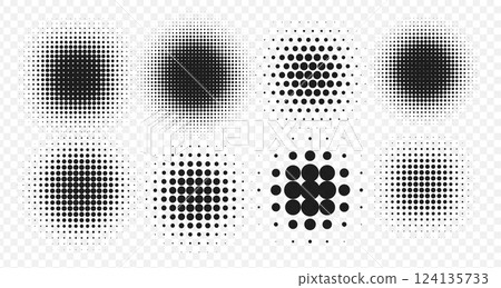 Halftone dot shadows. Retro vintage pixelated design elements for comic speech posters, backgrounds, prints, digital templates. Vector illustration 124135733