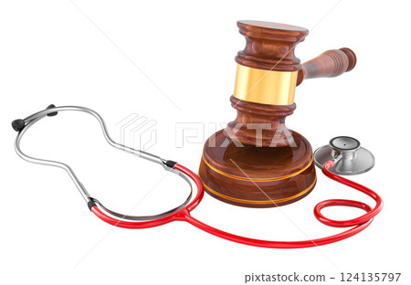 Gavel with stethoscope, 3D rendering 124135797