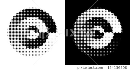 Contrast dots in a circular pattern on black and white. Vector illustration 124136308