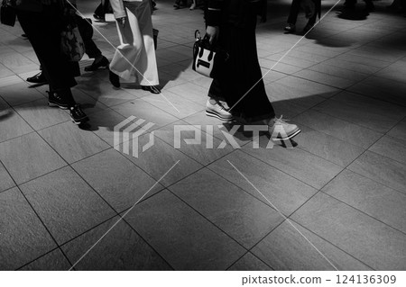 People walking through the underground passage in Umeda, Osaka People walking through the underground passage in Umeda, Osaka 124136309