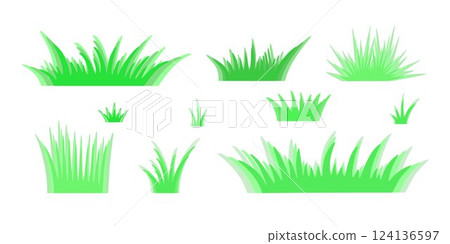 Green grass clipart set, simple hand drawn flat design vector illustration for making border, banner, herbal eco-friendly concept, greenery, foliage content, spring Easter festive decor Green grass clipart set, simple hand drawn flat design vector illustration for making border, banner, herbal eco-friendly concept, greenery, foliage content, spring Easter festive decor 124136597